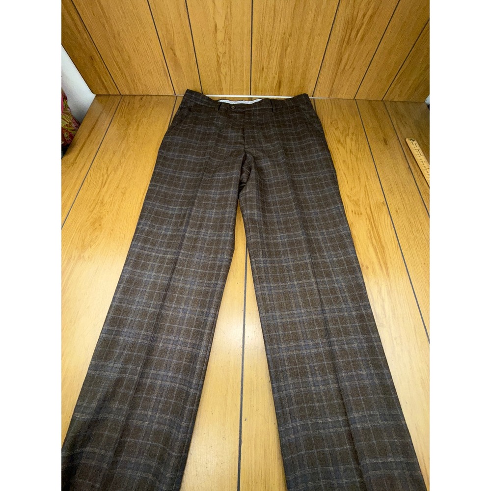 BERLE Mens Plaid Wool Blend‎ Dress Pants Pleated Front Size 33W 30L